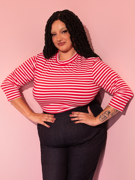 Bad Girl 34 Sleeve Top In Red And White Stripes Retro Inspired Top Vixen By Micheline Pitt 