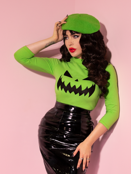 Pumpkin King Glow in the Dark 3/4 Sleeve Top in Black - Vixen by Micheline  Pitt