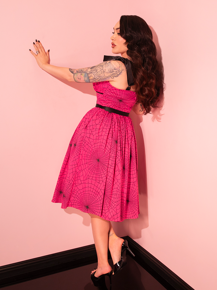 1950s Swing Sundress and Scarf in Hot Pink Spider Web Print - Vixen by Micheline Pitt