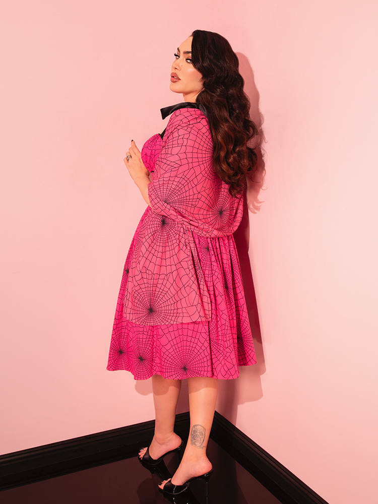 1950s Swing Sundress and Scarf in Hot Pink Spider Web Print - Vixen by Micheline Pitt