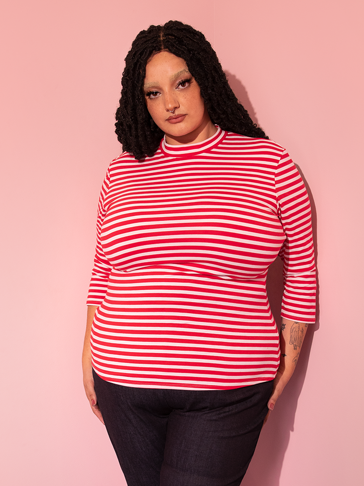 Bad Girl 34 Sleeve Top In Red And White Stripes Retro Inspired Top Vixen By Micheline Pitt 