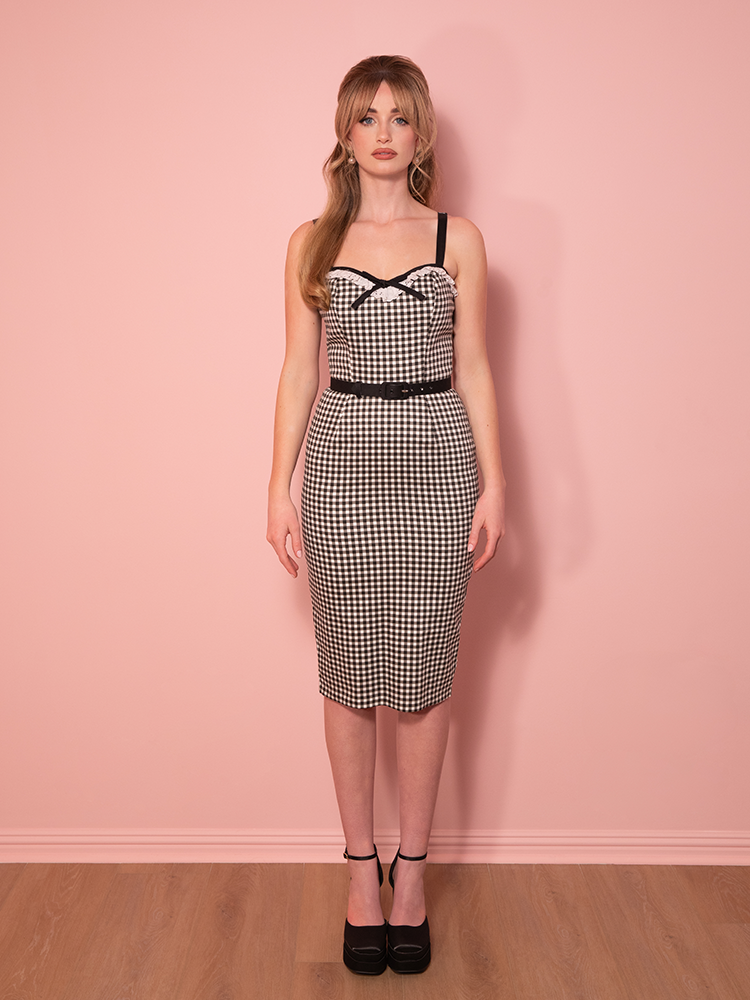 PRE-ORDER - Bardot Beauty Wiggle Dress in Black Gingham - Vixen by Micheline Pitt