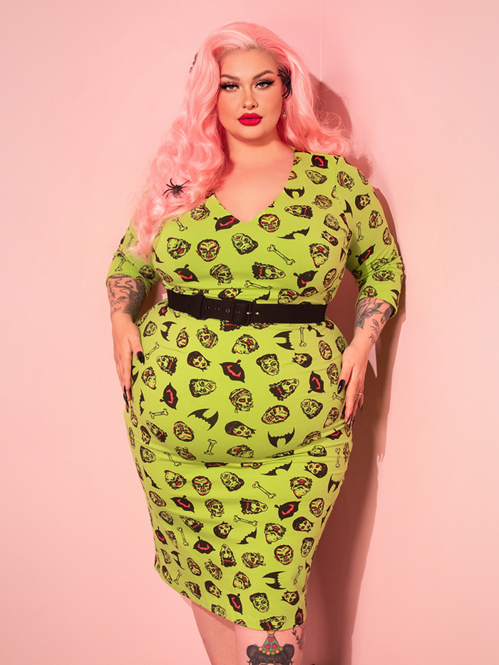 PRE-ORDER - Deadly Wiggle Dress in Monster Mash Print - Vixen by Micheline Pitt