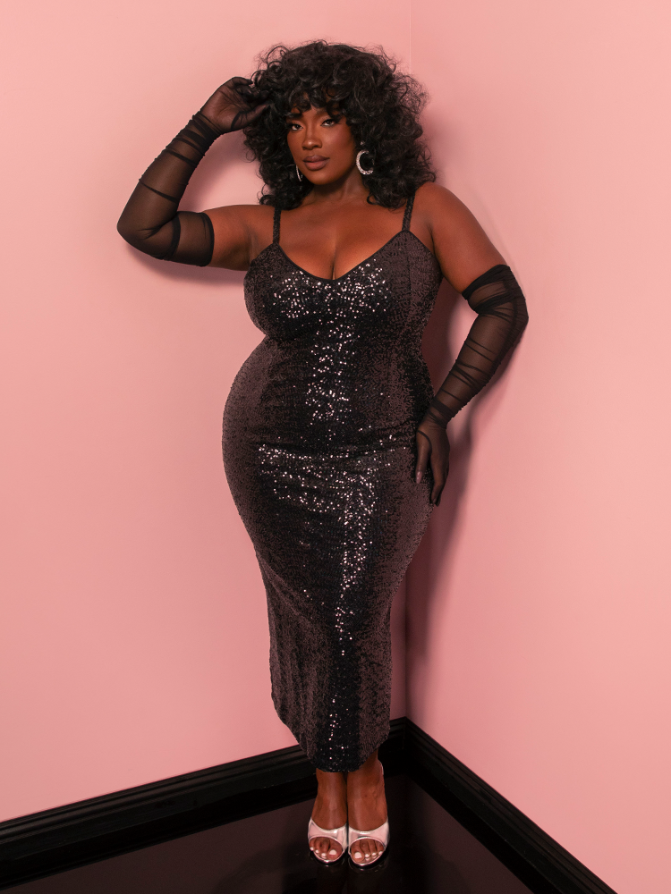 PRE-ORDER - Glitz & Glamour Dress in Black Sequins - Vixen by Micheline Pitt