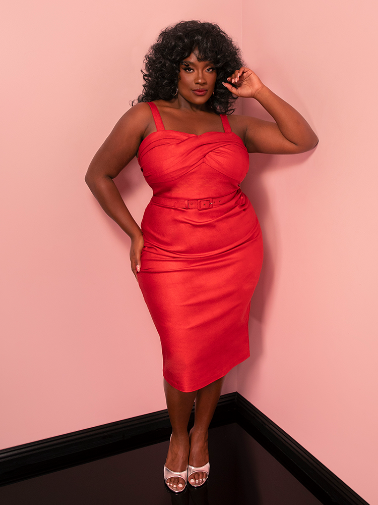 Evoke timeless glamour with the Jawbreaker Swing Dress in red sparkle laminate, a radiant design ideal for standout holiday looks or special events.