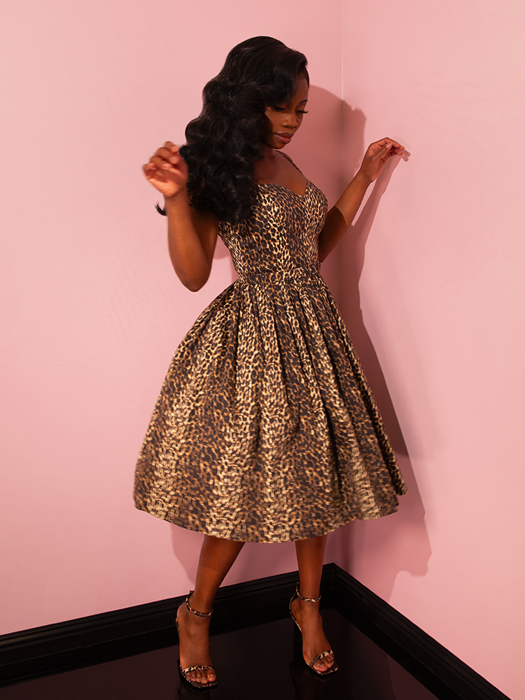 Sweetheart Swing Dress in Wild Leopard Print Vintage Dress Vixen by Micheline Pitt