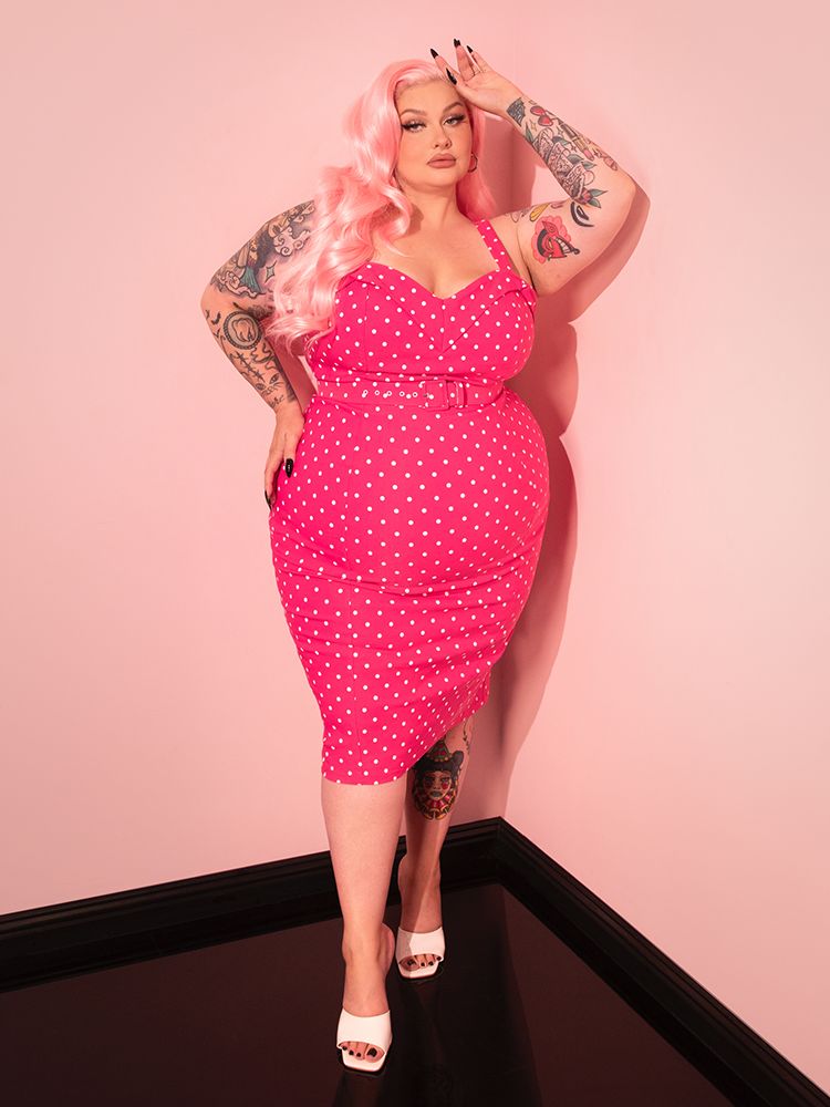 Perfect for pin-up perfection, the Maneater Pink Polka Dot Dress combines a classic cut with vibrant polka dots for a playful, retro look.