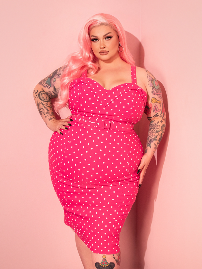 Turn heads with the Maneater Pink Polka Dot Dress, a retro-inspired piece that brings vintage flair and playful polka dots together in perfect harmony.