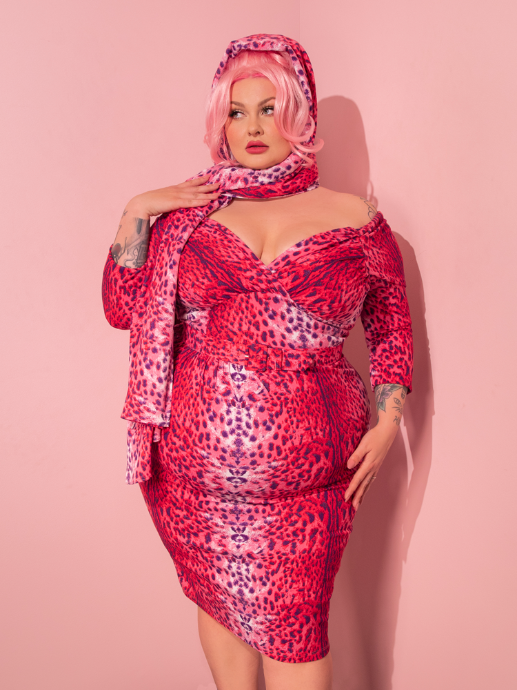 Starlet Wiggle Dress in Pink Leopard Print