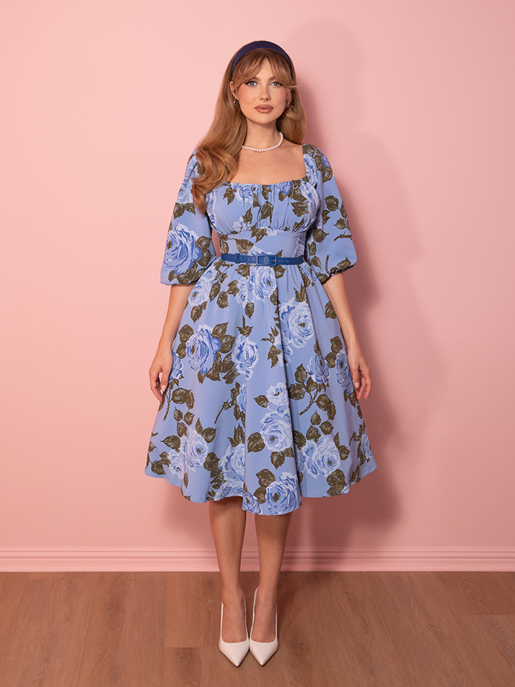 PRE-ORDER - Vacation Dress in Sunset Blue Roses - Vixen by Micheline Pitt