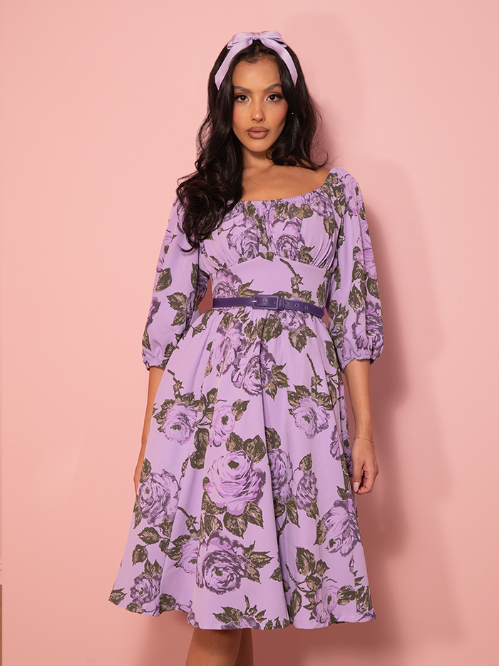 PRE-ORDER - Vacation Dress in Vintage Purple Roses - Vixen by Micheline Pitt