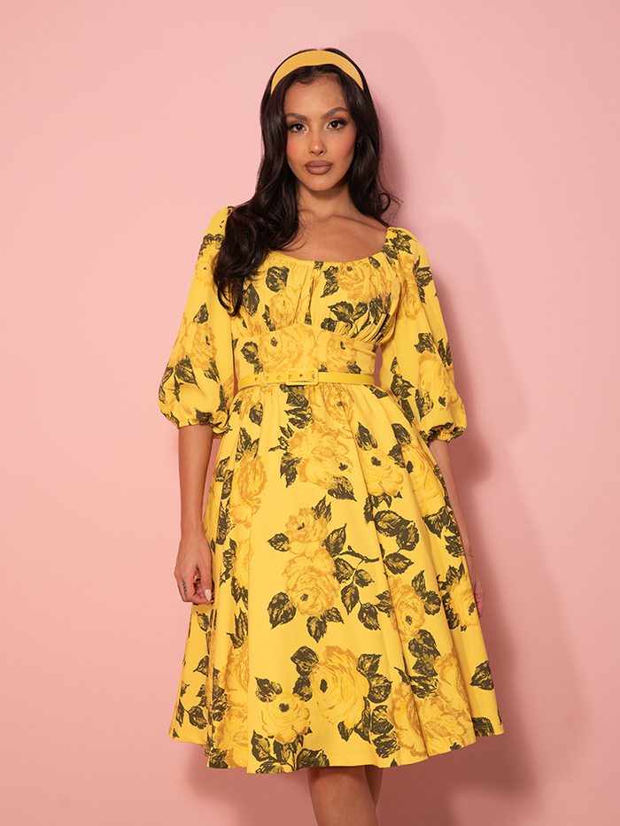 PRE-ORDER - Vacation Dress in Vintage Yellow Roses - Vixen by Micheline Pitt