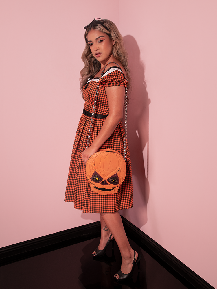 Bardot Beauty Swing Dress in Orange Pumpkin Gingham