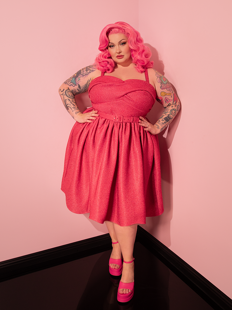 Jawbreaker Swing Dress in Candy Pink Lurex - Vixen by Micheline Pitt