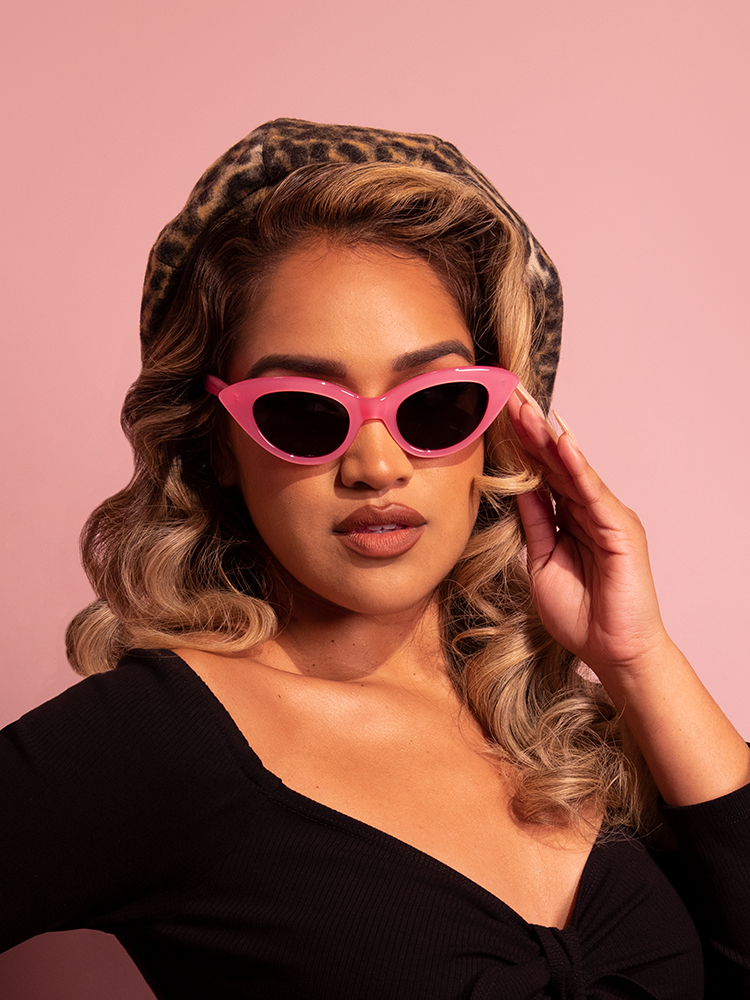 Retro Cat Eye Sunglasses - In Pink, White, Leopard, and Black