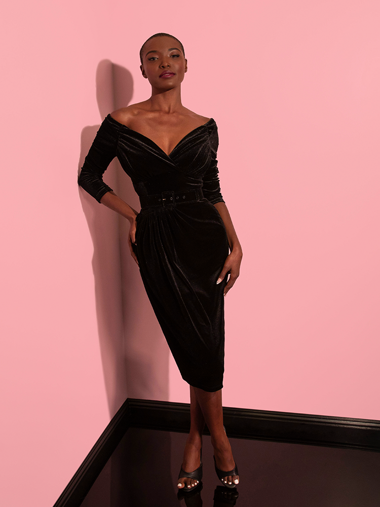 Starlet Wiggle Dress in Black Velvet | Retro Inspired Clothing – Vixen ...