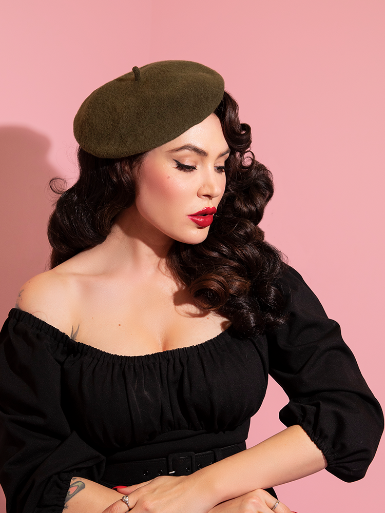 Vintage Style Beret in Olive Green  Vintage Inspired Clothing – Vixen by Micheline  Pitt